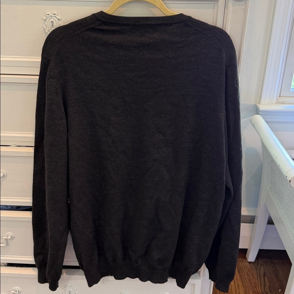 Charcoal V-Neck Men's Sweater - Brooks Brothers. Stretch - Picture 3 of 5